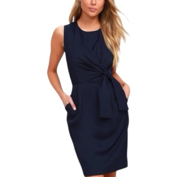 Lulus Dresses & Skirts - NWT Lulus Zealous Love Navy Tie Front Dress Sleeveless with Pockets Navy Large